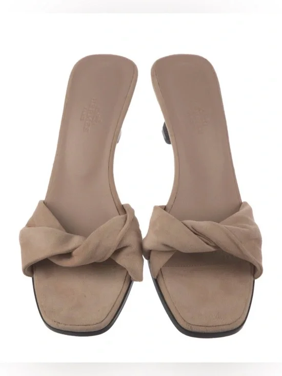 Hermes Ginny 55 Suede Goatskin Sandals in Tan - Picture 4 of 7